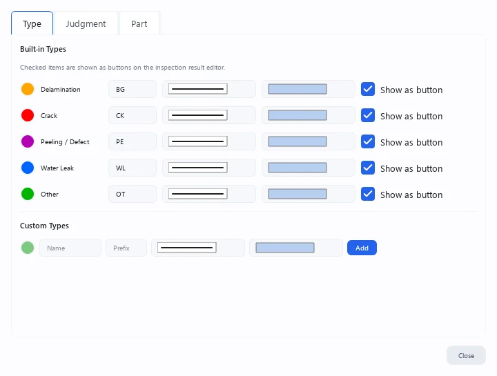 The Type tab of Inspection input settings