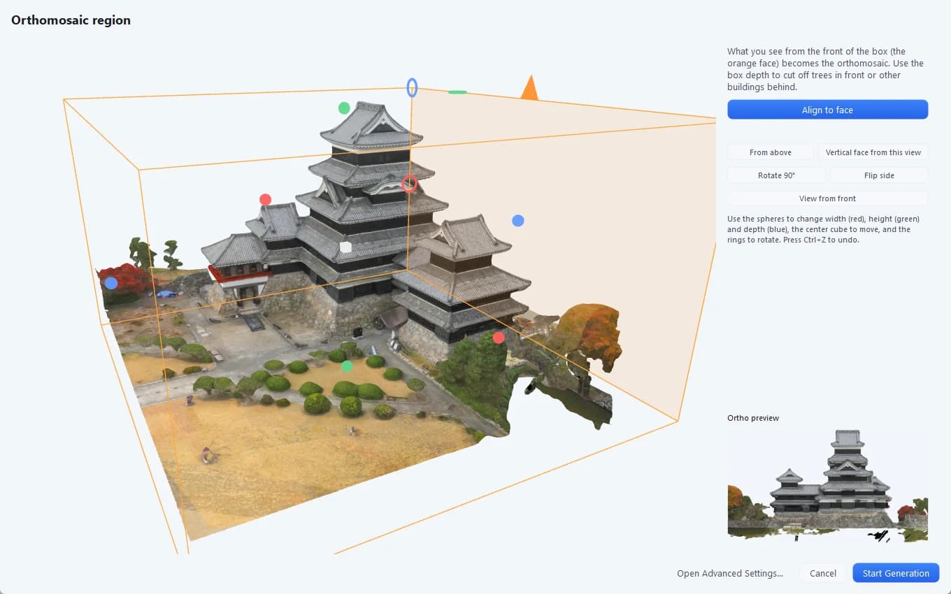 Defining the ortho face and extent with a box on a 3D model