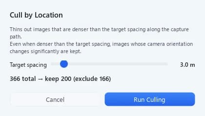 The Culling by location dialog