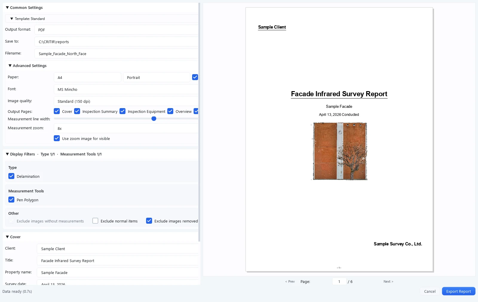 Report creation screen