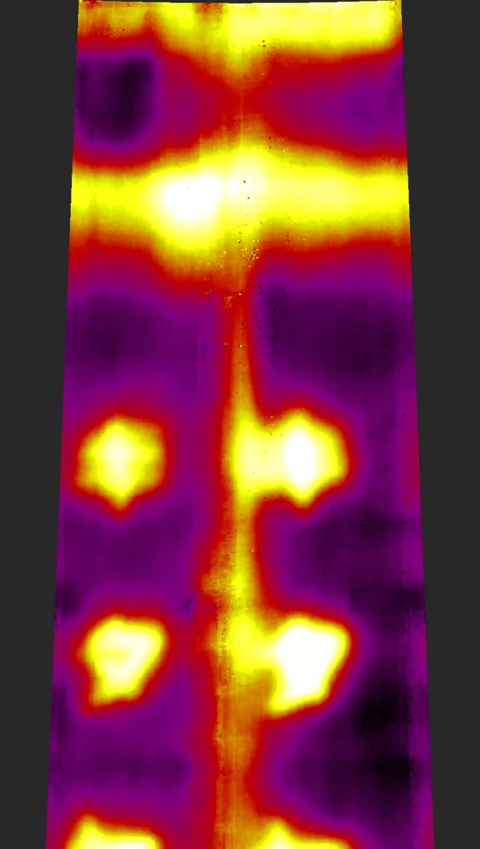 Visible and infrared unwraps of the upper half of a chimney